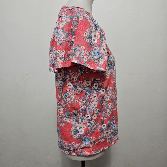 LC Lauren Conrad Pink Floral Flutter Sleeve Tee Size Small - Picture 5 of 9